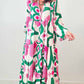 Printed Notched Long Sleeve Maxi Dress