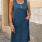 Pocketed Decorative Button Sleeveless Dress