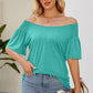 Smocked Round Neck Flutter Sleeve T-Shirt
