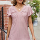 Eyelet V-Neck Flutter Sleeve T-Shirt