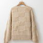 Checkered Round Neck Dropped Shoulder Sweater