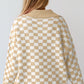 Checkered Collared Neck Long Sleeve Sweater