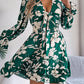 Tied Ruffled Printed Long Sleeve Dress