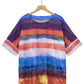 Full Size Color Block Round Neck Half Sleeve T-Shirt