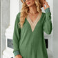 Slit V-Neck Long Sleeve T-Shirt