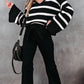 Striped Johnny Collar Long Sleeve Sweater