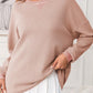 Waffle Knit Round Neck Long Sleeve T-Shirt