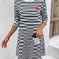 Heart Striped Round Neck Long Sleeve Mini Tee Dress