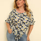 Plus Size Floral Round Neck Tie Hem Blouse