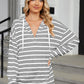 Drawstring Striped Long Sleeve Hoodie