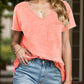 Pocketed Heathered V-Neck Short Sleeve T-Shirt