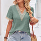 Eyelet V-Neck Short Sleeve T-Shirt
