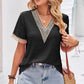 Eyelet V-Neck Short Sleeve T-Shirt