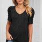 Heathered V-Neck Puff Sleeve T-Shirt