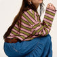 Striped Notched Long Sleeve T-Shirt