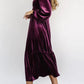 V-Neck Long Sleeve Midi Velvet Dress