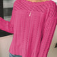 Openwork Round Neck Long Sleeve Knit Top