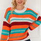 Contrast Striped Round Neck Long Sleeve Sweater