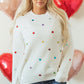 Heart Sequin Round Neck Long Sleeve Sweater