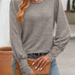 Decorative Button Round Neck Long Sleeve T-Shirt