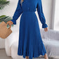 Pleated Half Button Long Sleeve Midi Dress