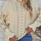 Openwork Round Neck Long Sleeve Sweater