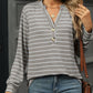 Striped Notched Long Sleeve T-Shirt