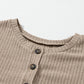 Quarter Button Round Neck Dropped Shoulder Knit Top