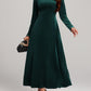 Square Neck Long Sleeve Velvet Dress