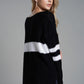 Slit Contrast V-Neck Long Sleeve Sweater