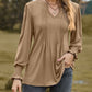 Ruched Notched Long Sleeve T-Shirt