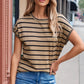 Striped Round Neck Cap Sleeve Knit Top