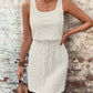 Eyelet Drawstring Round Neck Sleeveless Dress