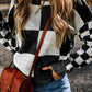 Checkered Round Neck Drop Shoulder Sweater