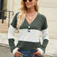 Contrast V-Neck Long Sleeve T-Shirt