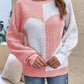 Contrast Heart Round Neck Long Sleeve Sweater