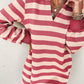 Contrast Striped Johnny Collar Long Sleeve Mini Dress