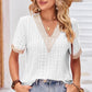 Eyelet V-Neck Short Sleeve T-Shirt