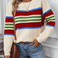 Contrast Stripes Round Neck Long Sleeve Sweater