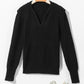 Solid Color Notched Long Sleeve Sweater