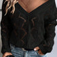 Openwork V-Neck Long Sleeve Sweater