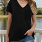 Pocketed Heathered V-Neck Short Sleeve T-Shirt