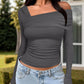 Ruched One Shoulder Long Sleeve T-Shirt