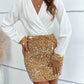 Sequin Contrast Surplice Long Sleeve Dress