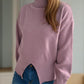 Front Slit Decorative Button Turtleneck Sweater