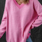 Striped V-Neck Dropped Shoulder Sweater