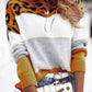 Leopard Color Block Round Neck Long Sleeve Sweater