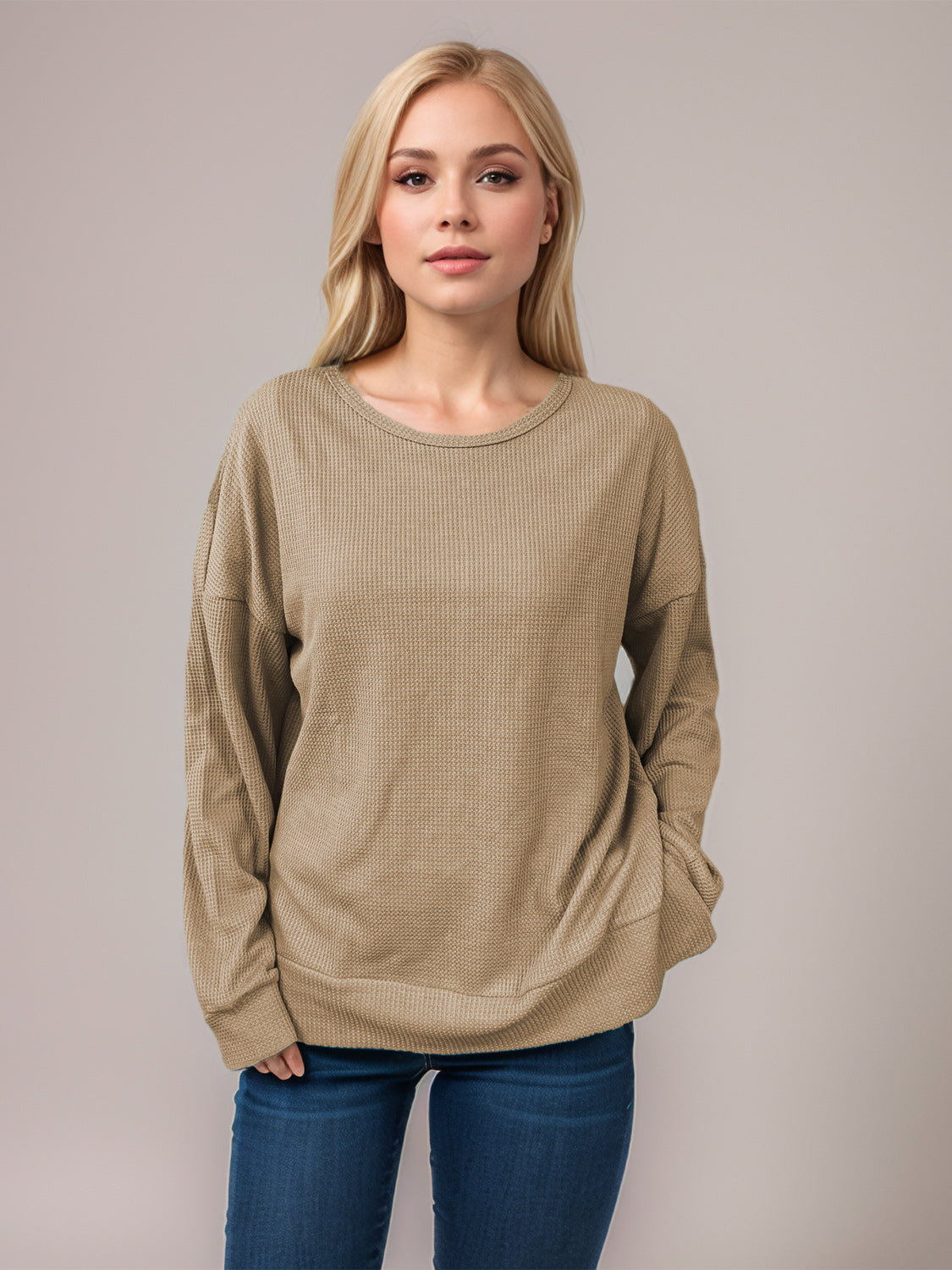 Side Slit Round Neck Long Sleeve T-Shirt