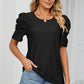 Eyelet Round Neck Puff Sleeve T-Shirt