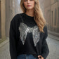 Sequin Bow Round Neck Long Sleeve Sweater